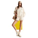 Grimelange Jennifer Kadın Organik Pamuklu Nakışlı Yuvarlak Yakalı Oversize Vanilya Sweatshirt, XL