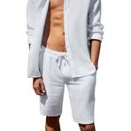 GRIMELANGE Jens Erkek %100 Pamuk Müslin Kumaş Yanları Cepli Slim Fit Dar Kesim Beyaz Şort