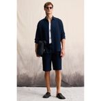 Grimelange Jens Erkek %100 Pamuk Müslin Kumaş Yanları Cepli Slim Fit Dar Kesim Lacivert Şort - XL