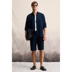 GRIMELANGE Jens Erkek %100 Pamuk Müslin Kumaş Yanları Cepli Slim Fit Dar Kesim Lacivert Şort