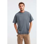GRIMELANGE Jett Erkek Oversize Fit %100 Organik Pamuk Kalın Dokulu Bisiklet Yakalı Açık Gri T-shirt