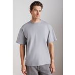 GRIMELANGE Jett Erkek Oversize Fit %100 Organik Pamuk Kalın Dokulu Bisiklet Yakalı Gri T-shirt