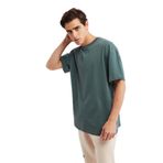 Grimelange Jett Erkek Oversize Fit %100 Organik Pamuk Kalın Dokulu Bisiklet Yakalı T-shirt, Koyu Yeşil, L