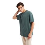 Grimelange Jett Erkek Oversize Fit%100 Organik Pamuk Kalın Dokulu Bisiklet Yakalı T-shirt, Koyu Yeşil, M