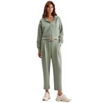 Grimelange Jill Kadın Relaxed Fit Rahat Kalıp Kapüşonlu Fermuarlı Premium Kumaş Örme Crop Mint Yeşil Sweatshirt, S