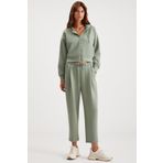 GRIMELANGE Jıll Kadın Relaxed Fit Rahat Kalıp Kapüşonlu Fermuarlı Premium Kumaş Örme Crop Mint Yeşil Sweatshirt