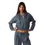 GRIMELANGE Jıll Kadın Scuba Kumaşlı Kapüşonlu Fermuarlı Aşırı Yumuşak Örme Crop Sweatshirt Gri