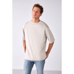 Grimelange Joel Erkek %100 Organik Pamuklu Kalın Kumaşlı Özel Dokulu Etiket Detaylı Oversize Taş Rengi T-Shirt - XS