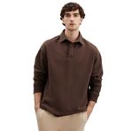 Grimelange John Erkek Polo Sweat Gömlek Yakalı Arkası Uzun Yırtmaçlı Diagonel Kumaşlı Sweatshir, Koyu Kahverengi, 2XL