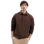 Grimelange John Erkek Polo Sweat Gömlek Yakalı Arkası Uzun Yırtmaçlı Diagonel Kumaşlı Sweatshir, Koyu Kahverengi, XL
