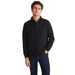 Grimelange John Erkek Polo Sweat Gömlek Yakalı Arkası Uzun Yırtmaçlı Diagonel Kumaşlı Sweatshirt, Siyah, L