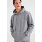 GRIMELANGE Jorge Erkek Yumuşacık Kapüşonlu Organik Pamuk Kanguru Cepli Regular Açık Gri Sweatshirt