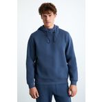 Grimelange Jorna Erkek 3 İplik İçi Şardonlu Yumuşacık Çıt Çıt Yakalı Regular Kapüşonlu İndigo Sweatshirt, M