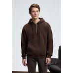 Grimelange JUSTUS Erkek Kapüşonlu Kanguru Cepli Fermuar Yakalı Kahverengi Sweatshirt - XL