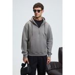 Grimelange JUSTUS Erkek Kapüşonlu Kanguru Cepli Fermuar Yakalı Koyu Gri Sweatshirt - 2XL