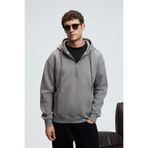 GRIMELANGE JUSTUS Erkek Kapüşonlu Kanguru Cepli Fermuar Yakalı Koyu Gri Sweatshirt
