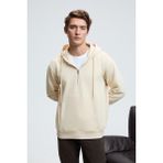 Grimelange JUSTUS Erkek Kapüşonlu Kanguru Cepli Fermuar Yakalı Krem Sweatshirt - XL