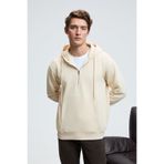 GRIMELANGE JUSTUS Erkek Kapüşonlu Kanguru Cepli Fermuar Yakalı Krem Sweatshirt