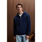 GRIMELANGE JUSTUS Erkek Kapüşonlu Kanguru Cepli Fermuar Yakalı Lacivert Sweatshirt