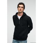 Grimelange JUSTUS Erkek Kapüşonlu Kanguru Cepli Fermuar Yakalı Siyah Sweatshirt - 2XL