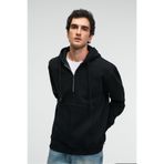 GRIMELANGE JUSTUS Erkek Kapüşonlu Kanguru Cepli Fermuar Yakalı Siyah Sweatshirt