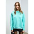 GRIMELANGE KARIUS Kadın Organik Pamuklu İçi Polarlı Oversize Yuvarlak Yakalı Mavi Sweatshirt