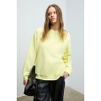 Grimelange KARIUS Kadın Organik Pamuklu İçi Polarlı Oversize Yuvarlak Yakalı Sarı Sweatshirt - XS