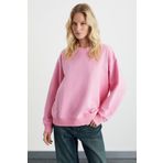 Grimelange Karius Kadın Organik Pamuklu İçi Polarsız Oversize Yuvarlak Yakalı Pembe Sweatshirt, S