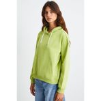 GRIMELANGE KEILA Kadın 3 İplik İçi Şardonlu Süs Etiketi Detaylı Kapüşonlu Fıstık Yeşili Sweatshirt