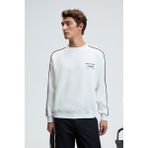 Grimelange LEIF Erkek Kolları Biyeli Önü Baskılı Yuvarlak Yaka Oversize Ekru Sweatshirt - 2XL