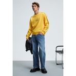 Grimelange LEIF Erkek Kolları Biyeli Önü Baskılı Yuvarlak Yaka Oversize Sarı Sweatshirt - 2XL