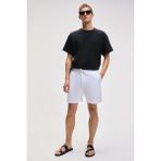 Grimelange Leyton Erkek Relaxed Fit Çift Cepli Beli Lastikli Keten Karışımlı Dokuma Beyaz Şort & Bermuda - 2XL