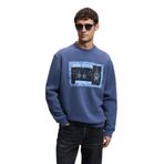 GRIMELANGE LUCIAN Erkek Göğsü Ve Sırtı Baskılı Yuvarlak Yaka Regular Fit İndigo Sweatshirt