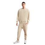 Grimelange Marshall Erkek Pamuklu İçi Polarlı Nakışlı Relaxed Bej Eşofman Takımı - XL