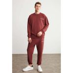 Grimelange Marshall Erkek Pamuklu Içi Polarlı Nakışlı Relaxed Bordo Eşofman Takımı - 2XL