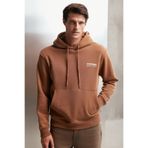 GRIMELANGE Martel Erkek Yumuşacık Içi Polarlı Baskılı Regular Kordonlu Açık Kahverengi Sweatshirt