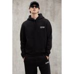 GRIMELANGE Martel Erkek Yumuşacık Içi Polarlı Baskılı Regular Kordonlu Siyah Sweatshirt