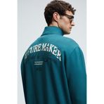 GRIMELANGE MERRICK Erkek Sırt Baskılı Cebi Nakışlı Yarım Fermuarlı Kolu Lastikli Dik Yaka Regular Fit Sweatshirt Yeşil