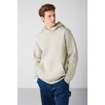 GRIMELANGE Mordred Erkek Yumuşacık Kumaşlı Örme 3 Iplik Oversize Kapüşonlu Kanguru Cepli Taş Rengi Sweatshirt