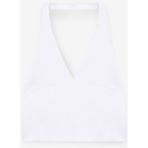 Grimelange MORIENNE Kadın Halter Yaka Kalın Askılı Sırtı Açık Crop Beyaz Bluz - XL