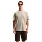 Grimelange Nelido Erkek Nakış Detaylı%100 Organik Pamuk Bisiklet Yaka Kısa Kollu Regular Fit Taş Rengi T-Shirt, M