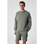GRIMELANGE OLLIE Erkek Bisiklet Yaka Regular Uzun Kollu Nakış Detaylı Haki Sweatshirt