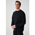 Grimelange Ollie Erkek Bisiklet Yaka Regular Uzun Kollu Nakış Detaylı Siyah Sweatshirt, L