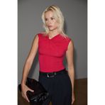 GRIMELANGE ORILENNA Kadın Önü Düğüm Detaylı Vücudu Saran Sıfır Kollu Slim Fit Fuşya Bluz