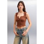Grimelange Paolina Kadın Crop Kahverengi Bluz - XL