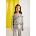 GRIMELANGE PAREL-GRM24018 %34 polyester %28viscon %33pamuk %5elastne kız çocuk uzun kollu bluz Gri Bluz