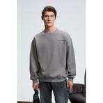 GRIMELANGE PERCY Erkek Yuvarlak Yaka Göğsü Nakışlı Sırtı Baskılı Oversize Koyu Gri Sweatshirt