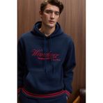 Grimelange Phantoseas Erkek Kapüşonlu Önü Nakışlı Etek ve Kol Triko Detaylı Lacivert Sweatshirt
