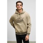 GRIMELANGE PHANTOSEAS Erkek Kapüşonlu Önü Nakışlı Etek Ve Kol Triko Detaylı Vizon Sweatshirt
