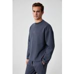 Grimelange PLEMON Erkek Bisiklet Yaka Uzun Kol Baskı Detaylı Oversize Gri Sweatshirt Gri L